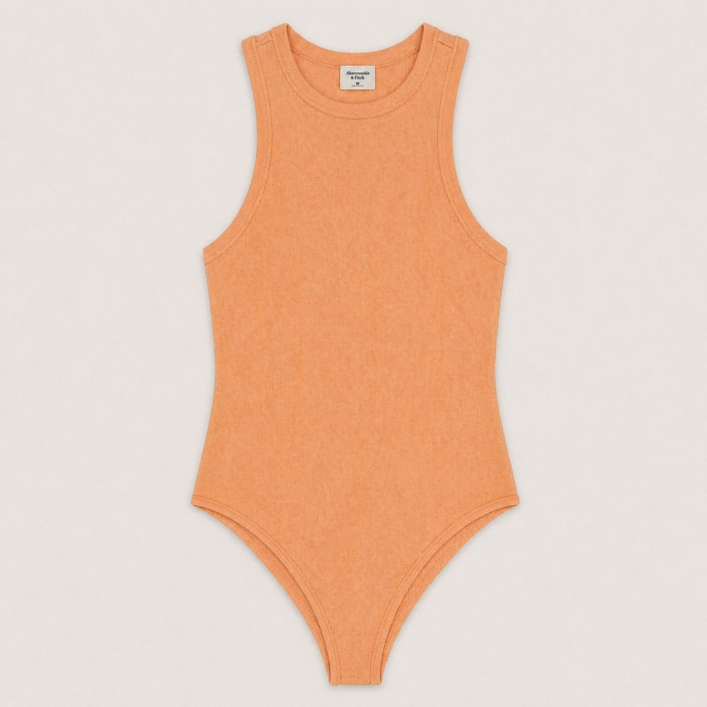 A&F Abercrombie & Fitch Womens Peach Orange Knit Soft Bodysuit M Elevated Basic